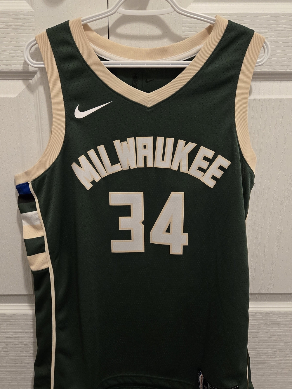 Nike Milwaukee Green and Cream Basketball Jersey #34